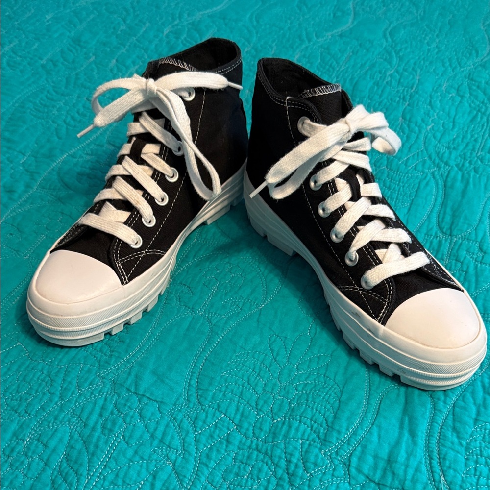 Black and White High-Top Platform Sneakers